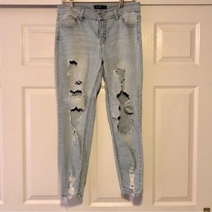Blue Spice, lt wash, “destroyed” stretch denim skinny jeans - junior size 9